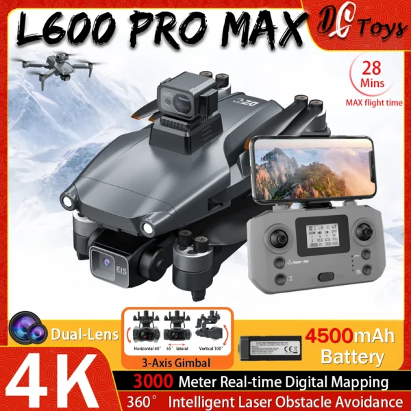 L600 PRO/L600 Pro Max 4K Professional Drone 3-Axis Gimbal RC Quadcopter 3KM Flight Mini Dron Smart Obstacle Avoidance Aircraft