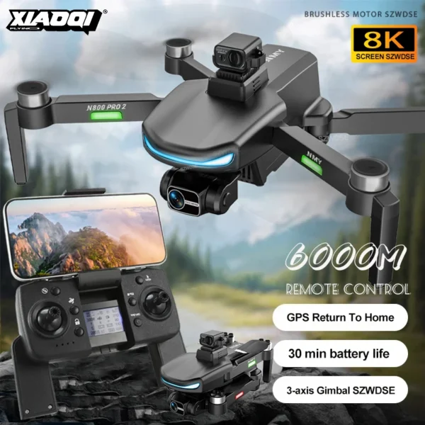 N800 Pro2 GPS Drone 8K Professional HD Dual Camera 3-Axis Gimbal 5G Wifi Photography Brushless Foldable Quadcopter RC Drones Toy
