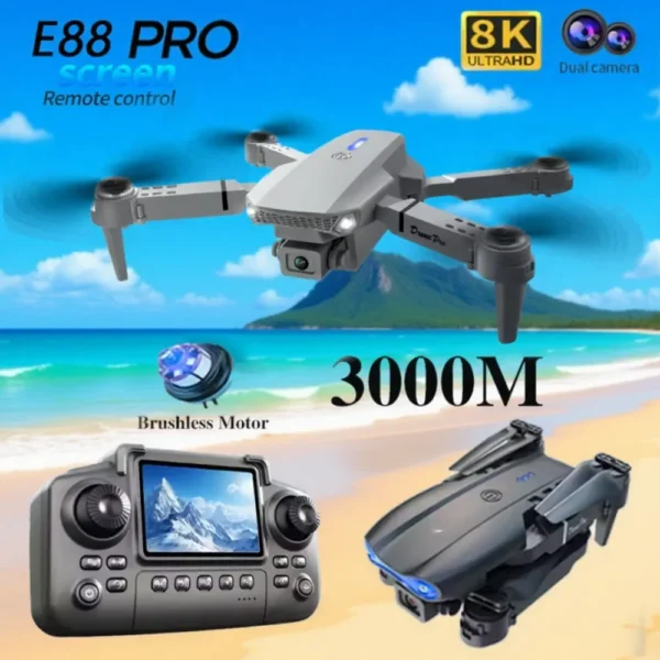 E88Pro with Screen Control HD 8K Drone Dual Camera Colorful Light Foldable Mini RC Drone Quadrotor Helicopter Children's Toys