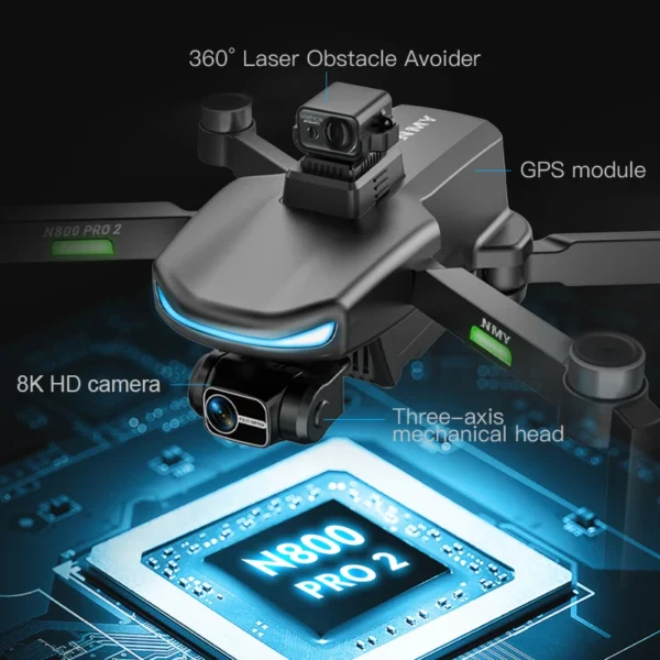 N800 Pro2 GPS Drone 8K Professional HD Dual Camera 3-Axis Gimbal 5G Wifi Photography Brushless Foldable Quadcopter RC Drones Toy - Image 3