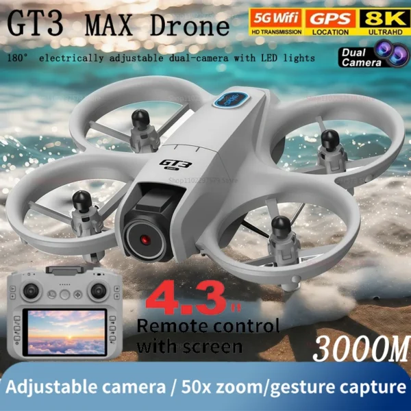 NEW Drones GT3 GPS 8K Professional HD 180° Dual Cameras 5G WIFI Brushless Motors Obstacle Avoidance FPV Foldable Quadcopter Toys
