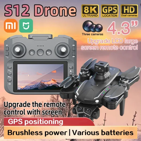 XIAOMI MIJIA S12 Drone RC Aerial Drones 8K 5G Professional GPS HD Camera 4.3inch large screen remote control Foldable quadcopter