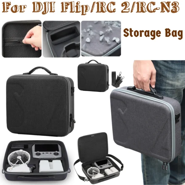 Carrying Case Portable Travel Shoulder Bag Shockproof Case Handbag For DJI Flip Drone RC 2/RC-N3/Batteries