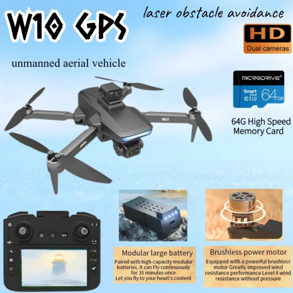 W10 Drone with 4.5 Inch Screen 3-Axis Anti-shake Gimbal Drones 4K Aerial Brushless RC Quadcopter 5G GPS 8K HD Cameras EIS Dron