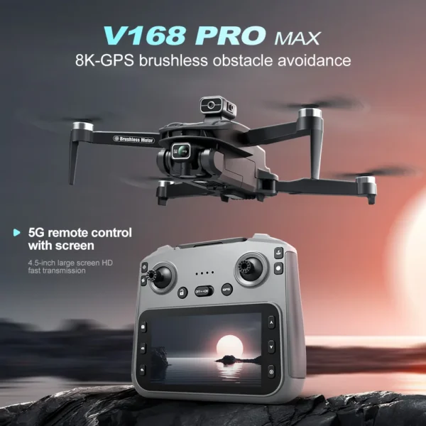 V168 MAX GPS Drone Remote Control With Screen Brushless Aerial Photography Intelligent Obstacle Avoidance Quadcopter RC Aircraft - Image 2